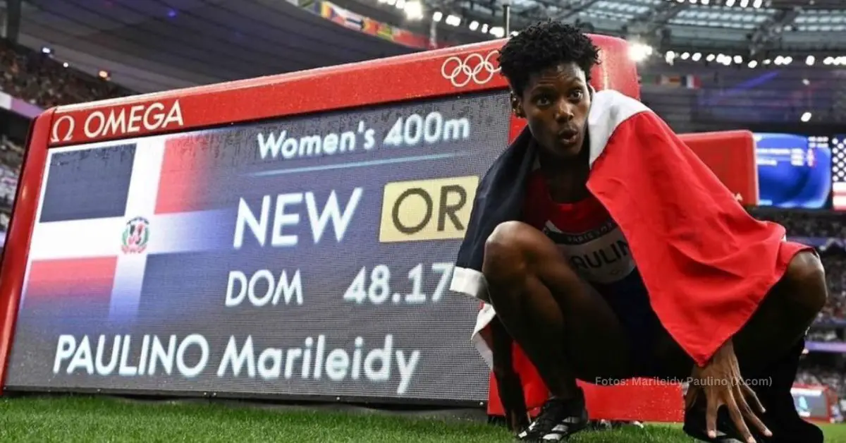 Marileidy Paulino celebrando su record olímpico en Paris 2024